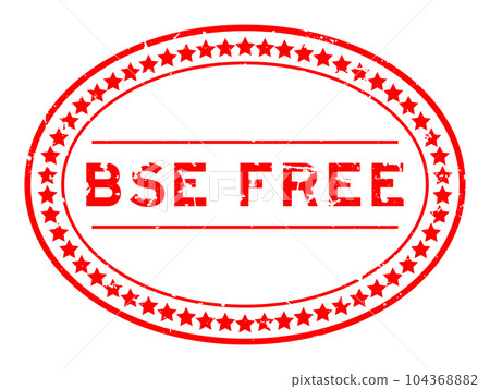 Grunge red BSE (bovine spongiform encephalopathy) free word oval rubber seal stamp on white background 104368882