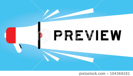 Color megaphone icon with word preview in white banner on blue background Color megaphone icon with word preview in white banner on blue background 104369281