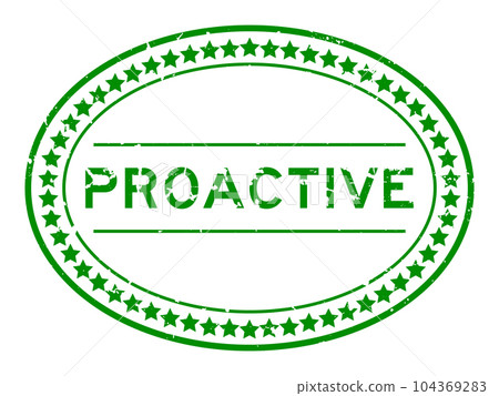 Grunge green proactive word oval rubber seal stamp on white background 104369283