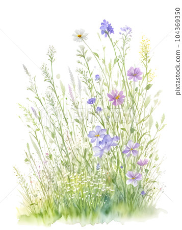 Watercolor of grass with wildflowers,generative ai - Stock Illustration ...