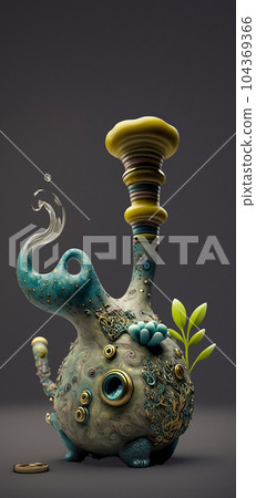 An intricately detailed glass art bong, featuring vibrant colors and high-textured design An intricately detailed glass art bong, featuring vibrant colors and high-textured design 104369366