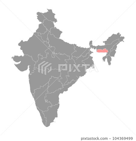 Meghalaya state map, administrative division of India. Vector illustration. 104369499
