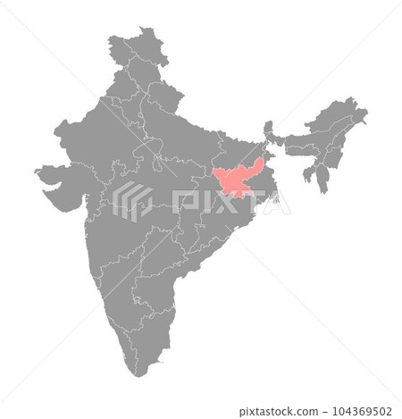 Jharkhand state map, administrative division of India. Vector illustration. Jharkhand state map, administrative division of India. Vector illustration. 104369502