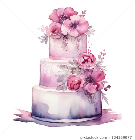 Watercolor Wedding Cake. Illustration AI Generative Watercolor Wedding Cake. Illustration AI Generative 104369977