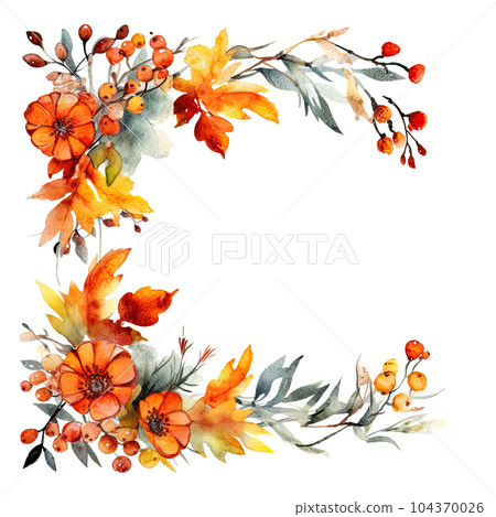 Watercolor Autumn Frame Background. Illustration AI Generative 104370026