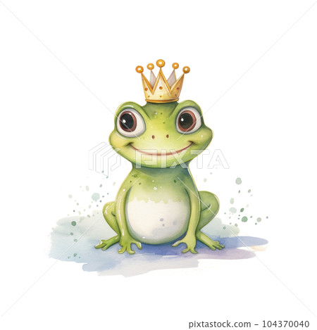 Watercolor princess frog isolated. Illustration Generative AI 104370040