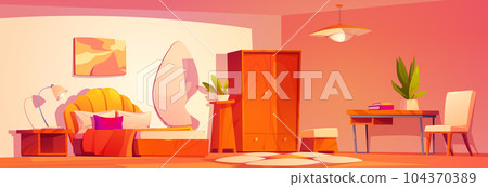 Groovy girl room interior with furniture cartoon 104370389