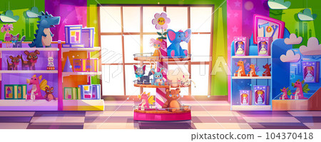 Kid toy store interior cartoon vector illustration Kid toy store interior cartoon vector illustration 104370418