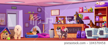 Animal pet toy store interior cartoon background 104370458
