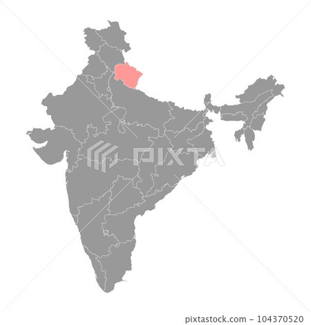 Uttarakhand state map, administrative division of India. Vector illustration. Uttarakhand state map, administrative division of India. Vector illustration. 104370520