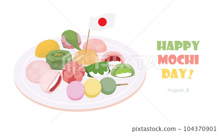 Vector illustration of mochi on plate. Banner, card or poster of national mochi day Vector illustration of mochi on plate. Banner, card or poster of national mochi day 104370901