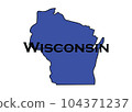 Politically liberal blue state of Wisconsin with a map outline. 104371237