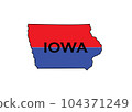 Politically split state of Iowa with half red and blue.  104371249