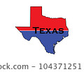 Politically split state of Texas with half red and blue.  104371251