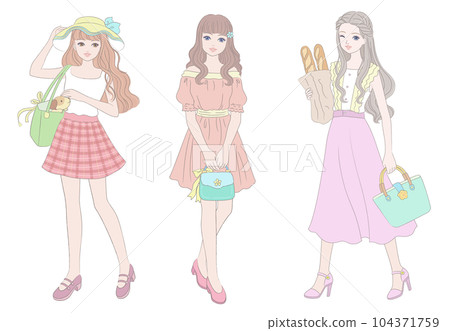 fashion girl illustration holding a bag fashion girl illustration holding a bag 104371759