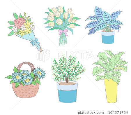 Bouquet with potted plants illustration 104371764