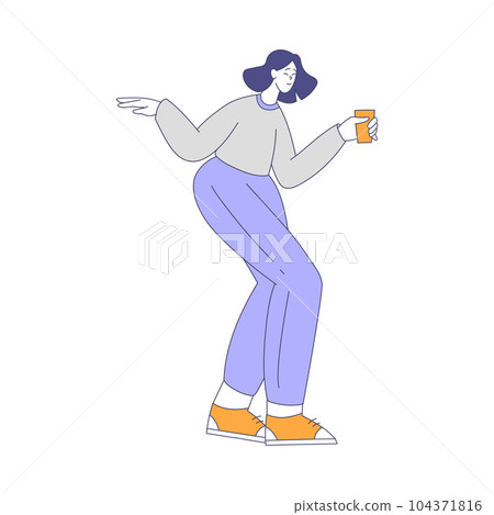Young Woman Character Dancing Moving Body to Music Rhythm Vector Illustration 104371816