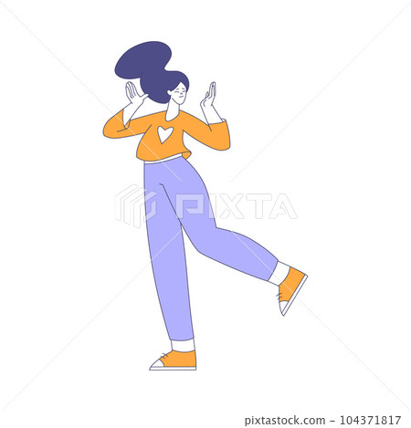 Young Woman Character Dancing Moving Body to Music Rhythm Vector Illustration Young Woman Character Dancing Moving Body to Music Rhythm Vector Illustration 104371817