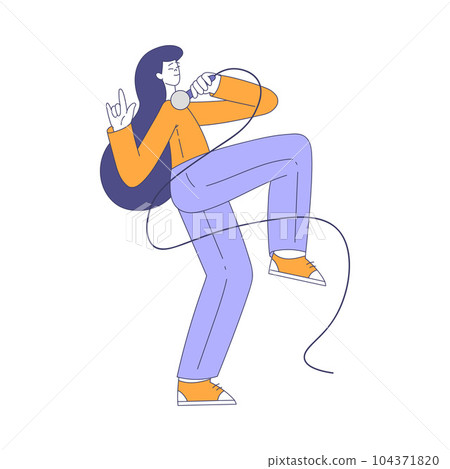 Woman Rock and Pop Singer with Microphone Singing Performing on Stage Vector Illustration Woman Rock and Pop Singer with Microphone Singing Performing on Stage Vector Illustration 104371820
