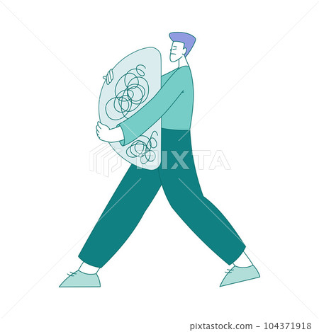 Sad Man Carrying Clutter or Tangled Skein Suffer from Psychic Illness Vector Illustration Sad Man Carrying Clutter or Tangled Skein Suffer from Psychic Illness Vector Illustration 104371918