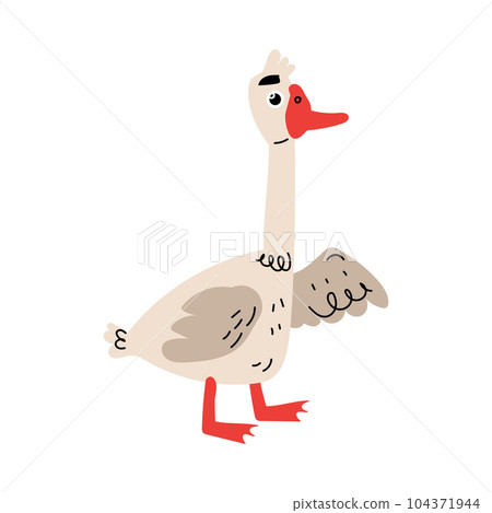 Cute Goose Bird and Poultry as Farm Animal Vector Illustration 104371944