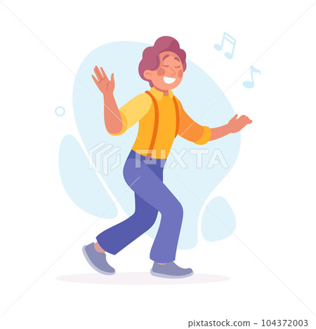 Young Man Dancing to Music Moving Body Vector Illustration 104372003