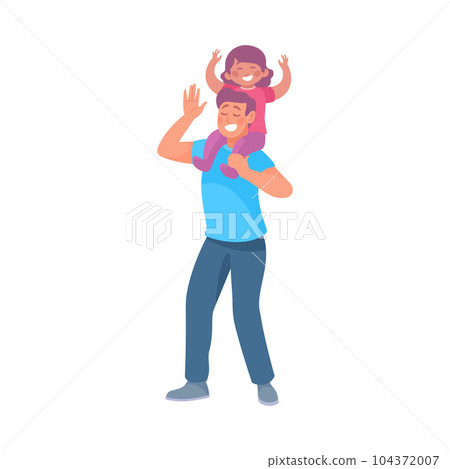 Young Dad with Daughter on Shoulders Dancing to Music Moving Body Vector Illustration 104372007