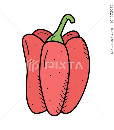 Sweet pepper icon with a stem, vector doodle illustration. 104372072