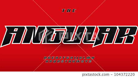 Modern dynamic font with dynamic characters, featuring sharp edges and angular shapes 104372220