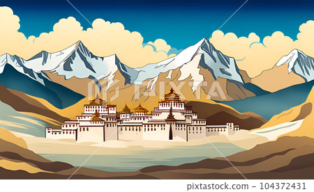 Monastery in the mountain, Tibet - Generative AI 104372431