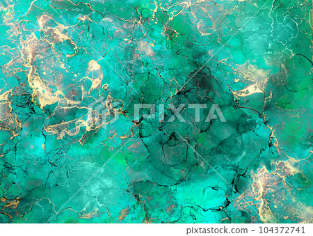 Green marble and gold abstract background texture. Abstract marbling with natural luxury style lines of marble and gold powder 104372741