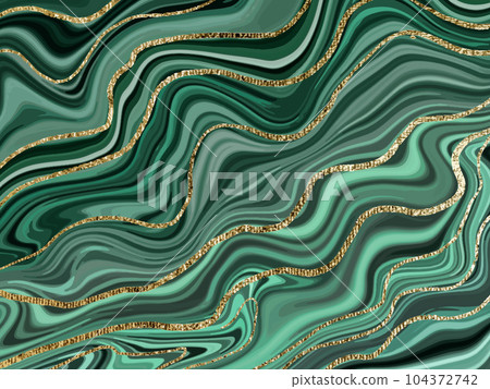Green marble and gold abstract background texture. Abstract marbling with natural luxury style lines of marble and gold powder. Vector 104372742