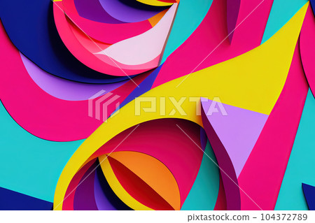 A colorful abstract design created from paper cut shapes. Seamless pattern. Generative AI A colorful abstract design created from paper cut shapes. Seamless pattern. Generative AI 104372789