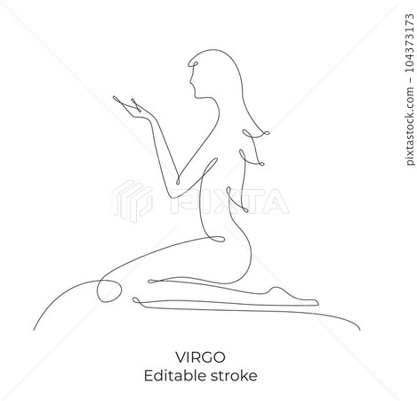 Virgo zodiac constellation one single hand drawing continues line. Vector stock illustration isolated on white background. Editable stroke line. EPS10 104373173