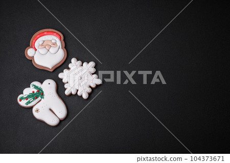 Beautiful Christmas or New Year colorful homemade gingerbread cookies 104373671