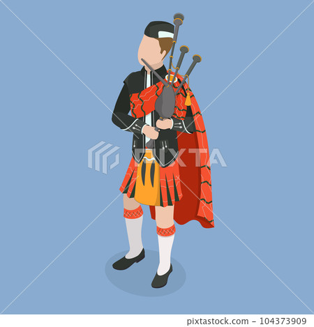 3D Isometric Flat Vector Icon of Scottish Bagpiper 104373909