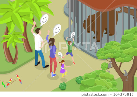 3D Isometric Flat Vector Conceptual Illustration of Visiting Zoo 104373915