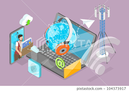 3D Isometric Flat Vector Conceptual Illustration of Telecommunication Network 104373917