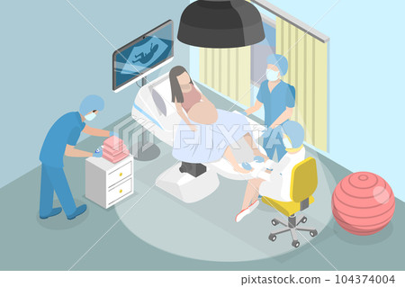 3D Isometric Flat Vector Conceptual Illustration of Childbirth 104374004