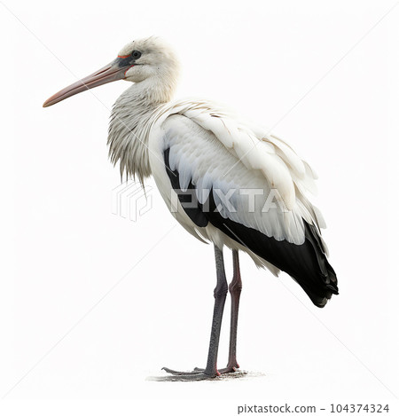 White Stork, Ciconia, beautiful white black bird with long beak, isolated on white close up White Stork, Ciconia, beautiful white black bird with long beak, isolated on white close up 104374324