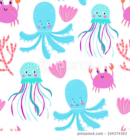 Set with hand drawn sea life elements. Vector doodle cartoon set of marine life objects for your design. Vector illustration Set with hand drawn sea life elements. Vector doodle cartoon set of marine life objects for your design. Vector illustration 104374363