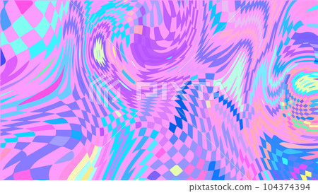 Swirl checkered holographic pattern. Trippy psychedelic background. 104374394