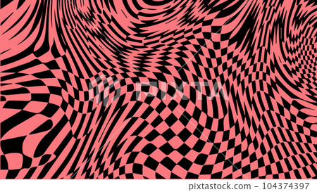 1970 retro trippy wave checkered pattern. Groovy geometric distorted grid. 104374397