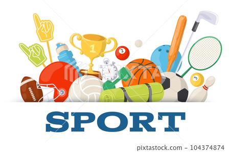 Sport poster design template with gaming, gymnastics or fitness items Sport poster design template with gaming, gymnastics or fitness items 104374874