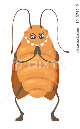 Cockroach mascot rubbing paws rudely vector illustration 104374949