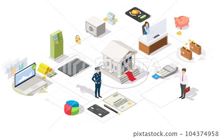 Banking and financial services vector flat isometric flowchart 104374958
