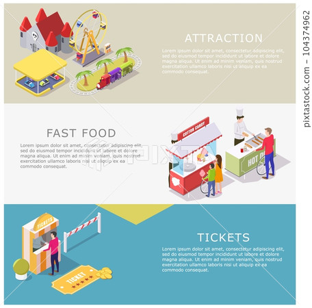 Amusement park vector web banner template set 104374962