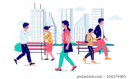 Vector people walking on city street illustration 104374965