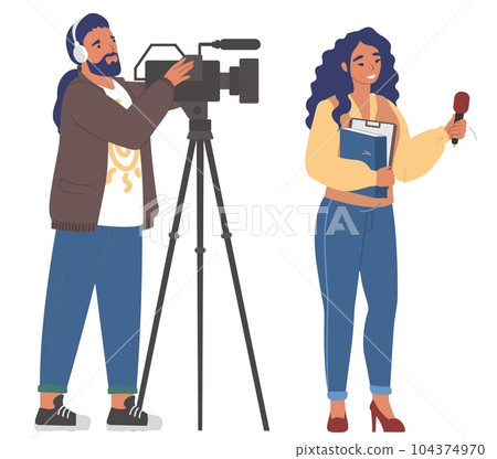 Interview by journalist and cameraman vector illustration Interview by journalist and cameraman vector illustration 104374970