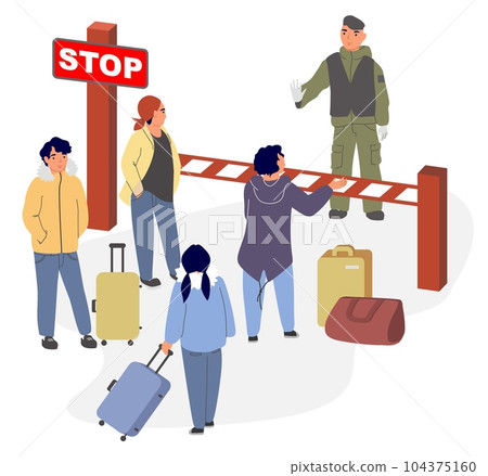 Border guard prohibiting crossing road vector illustration Border guard prohibiting crossing road vector illustration 104375160
